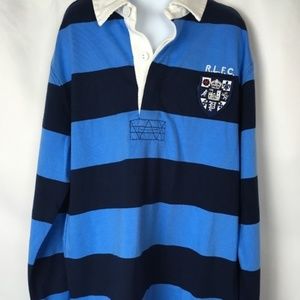 POLO RALPH LAUREN Blue & Black Striped Rugby Shirt